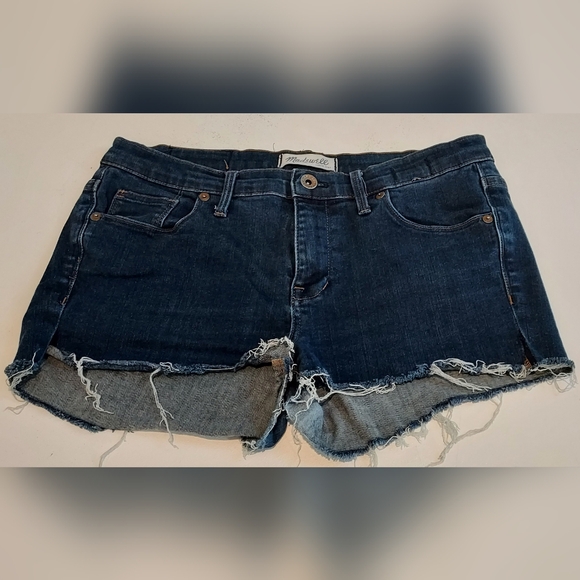 Madewell Medium Dark Wash Distressed Cut Jeans turned to Shorts - Picture 2 of 6